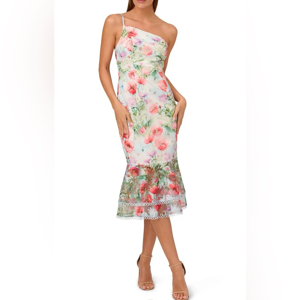 LIV FOSTER FLORAL PRINT ONE SHOULDER MIDI DRESS